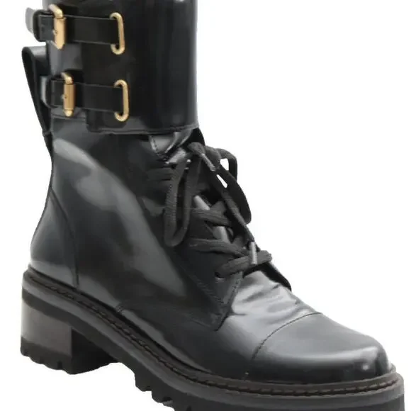 See by Chloe Women Size 37 Black Mallory Combat Ankle Boot Leather Biker $890 - Picture 5 of 13